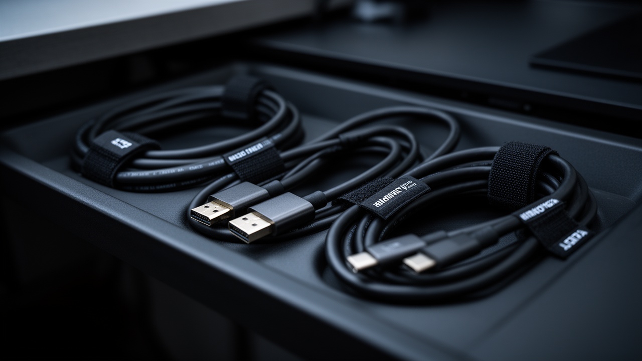 Neatly organized cables and velcro ties under a streaming desk